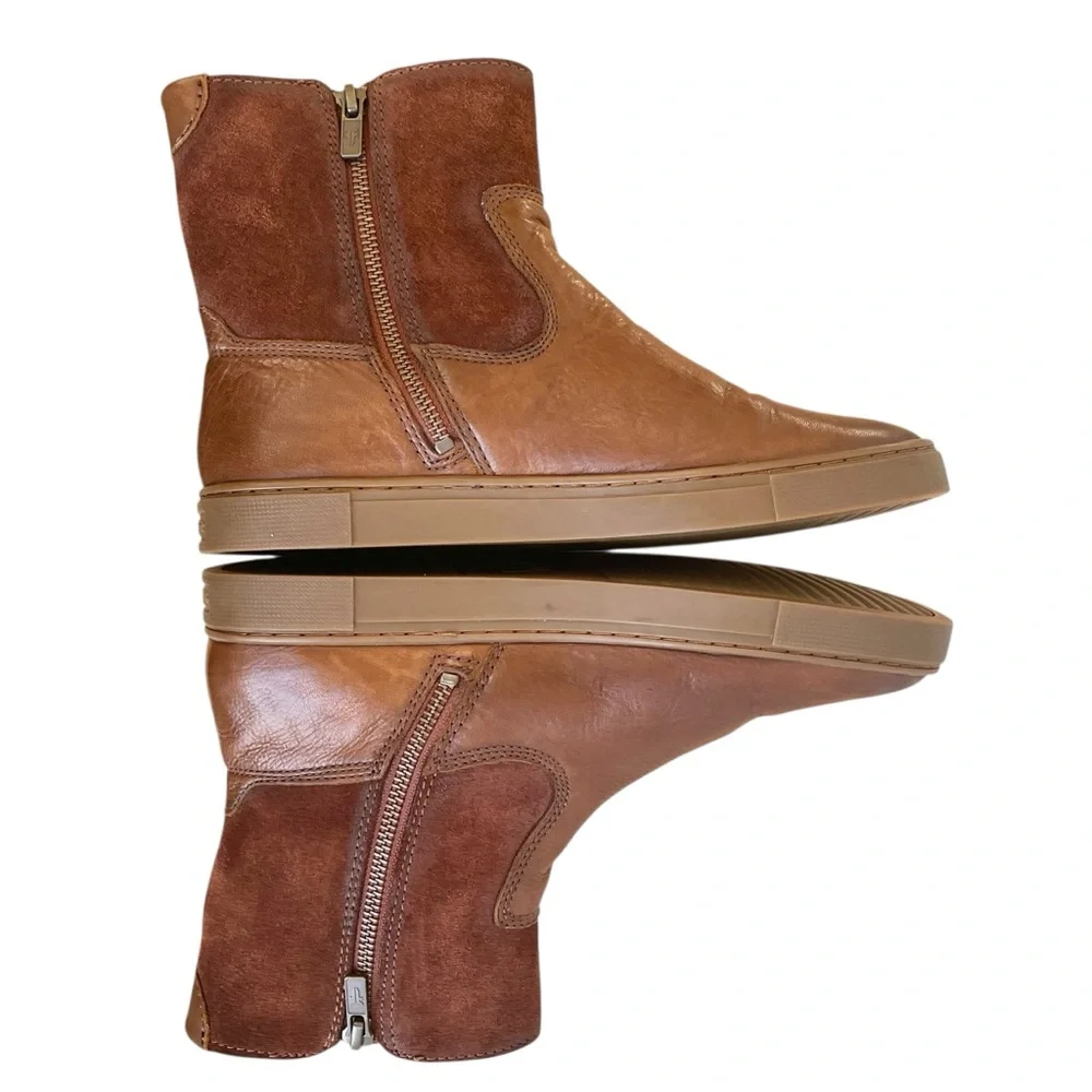 Frye Gemma Short Shearling Leather and Suede Boots in Cognac Brown Size 6.5